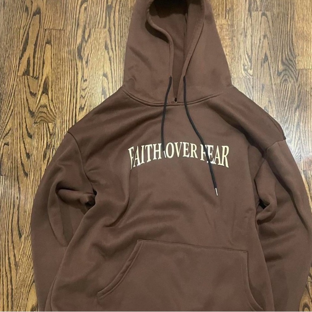 Men's Faith Over Fear Brown Hoodie